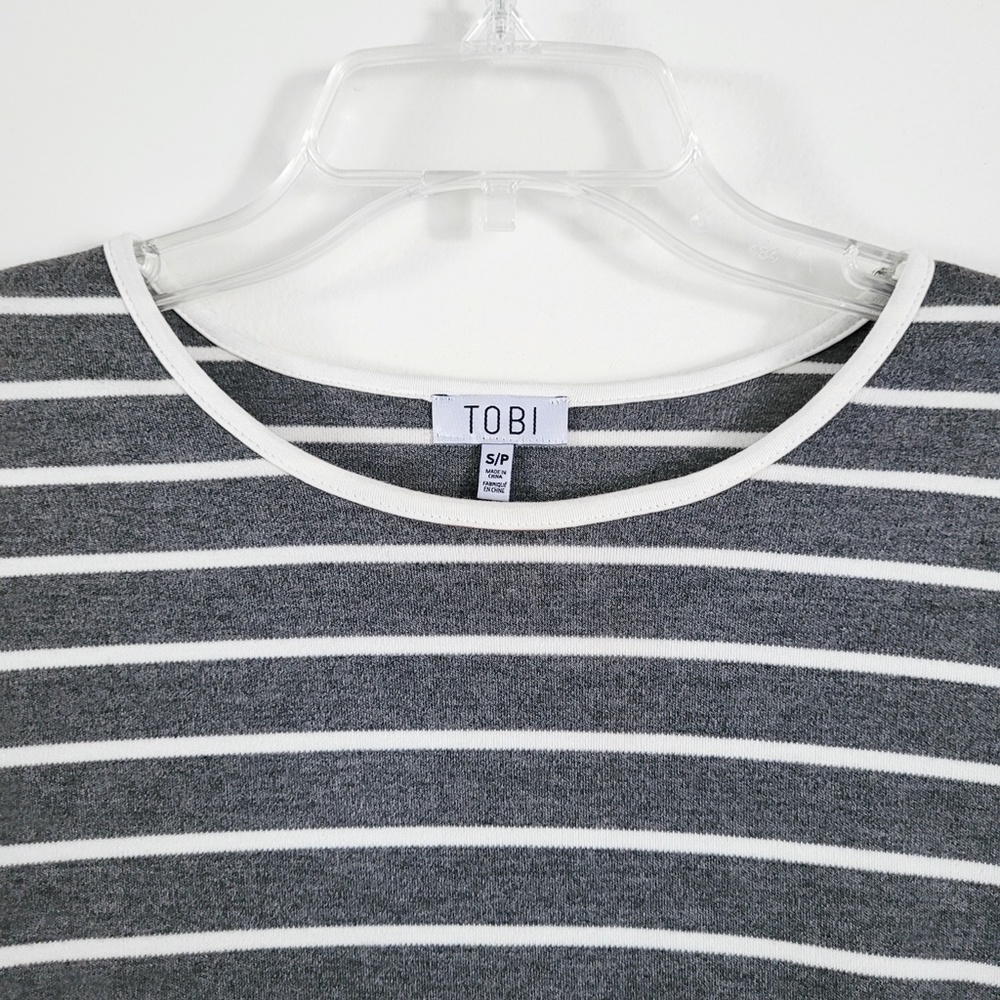 TOBI Gray & White Striped T Shirt Dress Ringer Short Sleeve Cotton Mini‎ // S - Picture 6 of 13